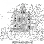 Haunted house coloring page