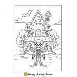 Haunted house coloring page for adults