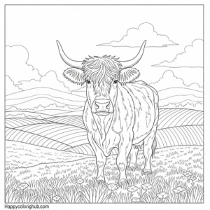 Highland cow (scottish coo) coloring sheet