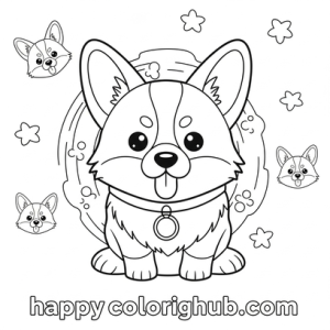 Kawaii corgi butt coloring page free pdf