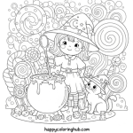 Kid witch coloring page