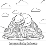 Kitten yarn coloring pages