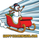 Little snowman on sleigh coloring pages