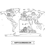 Map of world and egypt coloring page