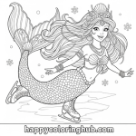 Mermaid ice skating coloring page