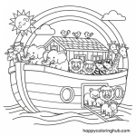 Noah s ark coloring page with rainbow