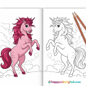 Pink fluffy unicorns dancing on rainbows coloring pages