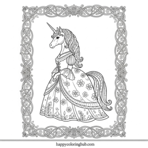 Princess riding on unicorn coloring page