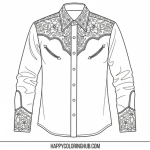 Printable coloring book page of a long sleeve western shirt clipart