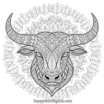 Realistic bull coloring page for adults