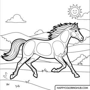Realistic horse galloping coloring sheets