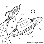 Rocket ship and planet coloring pages