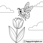 Simple bumblebee and flower coloring sheet