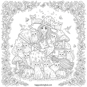 Witch colouring pages for adults