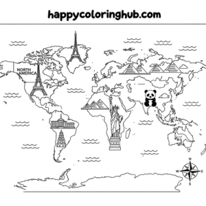 World map coloring page for preschoolers – Happy Coloring Hub – Free ...