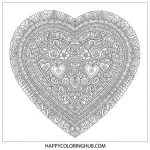 Zentangle heart mandala coloring pages