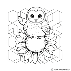 Barn owl farm scene coloring page