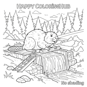 Beaver building dam coloring page