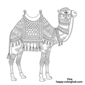 Camel desert scene coloring page