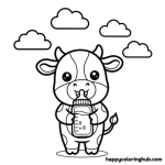 Cute calf drinking milk coloring page