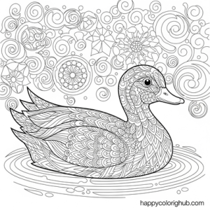 Duck swimming in pond coloring sheet