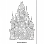 Easy art nouveau castles coloring page
