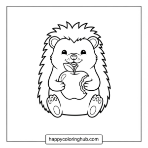 Free printable hedgehog with apple coloring pages