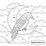 Funny psychedelic ravens coloring page