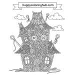 Haunted houses knitting coloring page for men