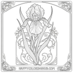 Iris flower coloring page for adults