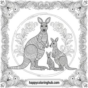 Kangaroo with joey coloring sheet free