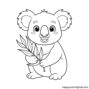 Koala bear on eucalyptus tree coloring page