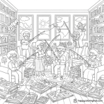 Libraries fishing coloring page for seniors