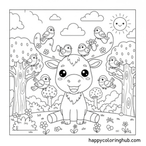 Moose in forest coloring page