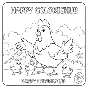 Mother hen and chicks coloring sheet