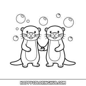 Otter holding hands coloring sheet