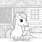 Pony in the stable coloring page