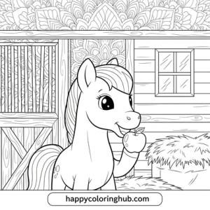 Pony in the stable coloring page
