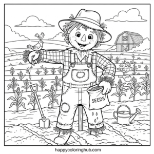 Scarecrow in cornfield coloring sheet