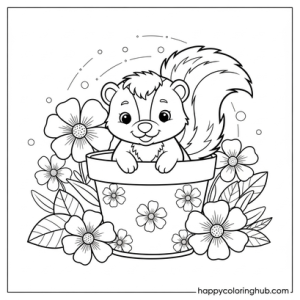 Skunk flower scene coloring sheet