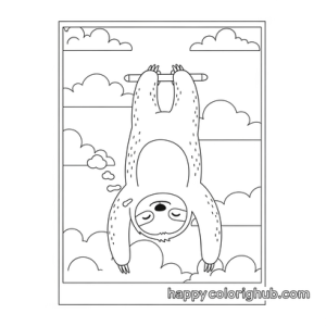Sloth hanging upside down coloring sheet