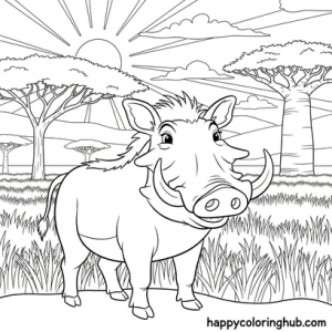 Warthog wild animal coloring sheet