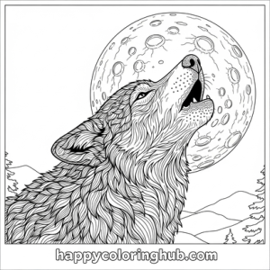 Wolf howling at moon coloring page