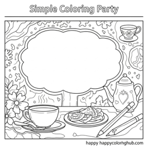 Art nouveau tea time coloring page for anxiety relief