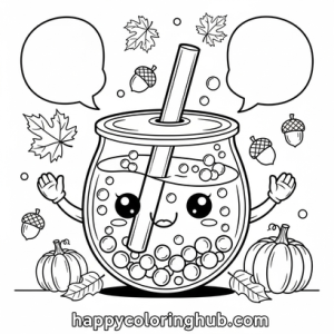 Bubble tea autumn coloring page for kids