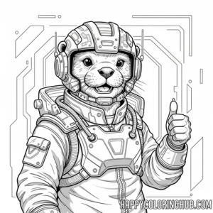 Complex cyberpunk otters coloring page