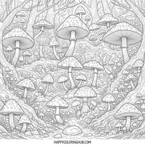Complex dark fantasy fungi coloring page