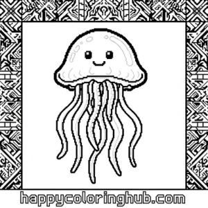 Complex pixel art jellyfish coloring page