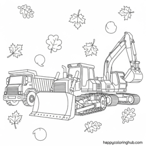 Construction vehicles autumn coloring page for seniors
