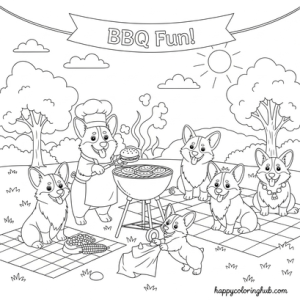 Corgis summer coloring page for teens
